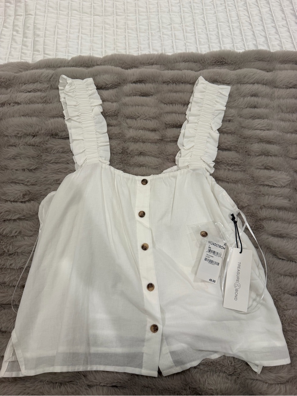 Nordstrom White Ruffle-Shoulder Button Front Tank